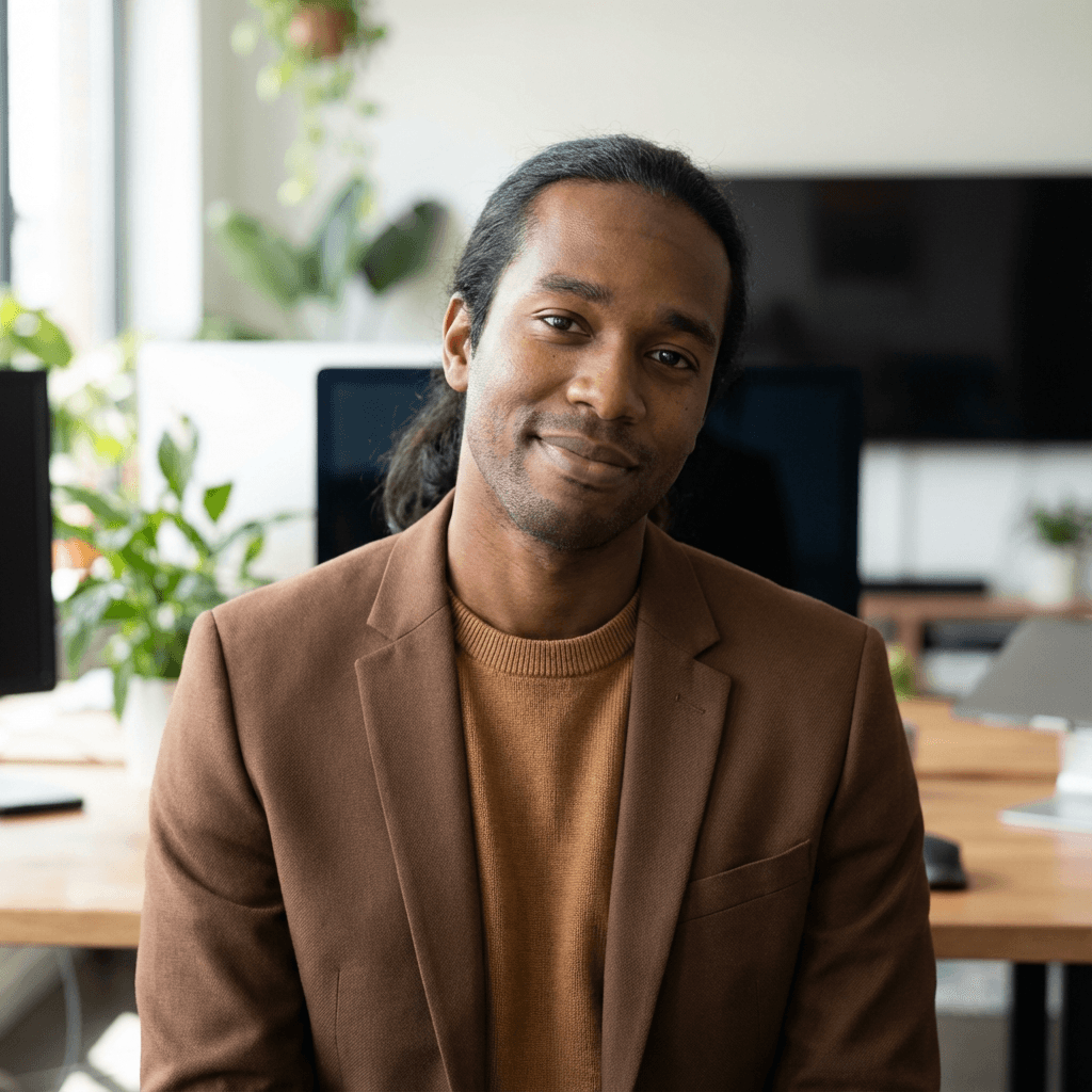 Man sitting thoughtfully during an online counseling session