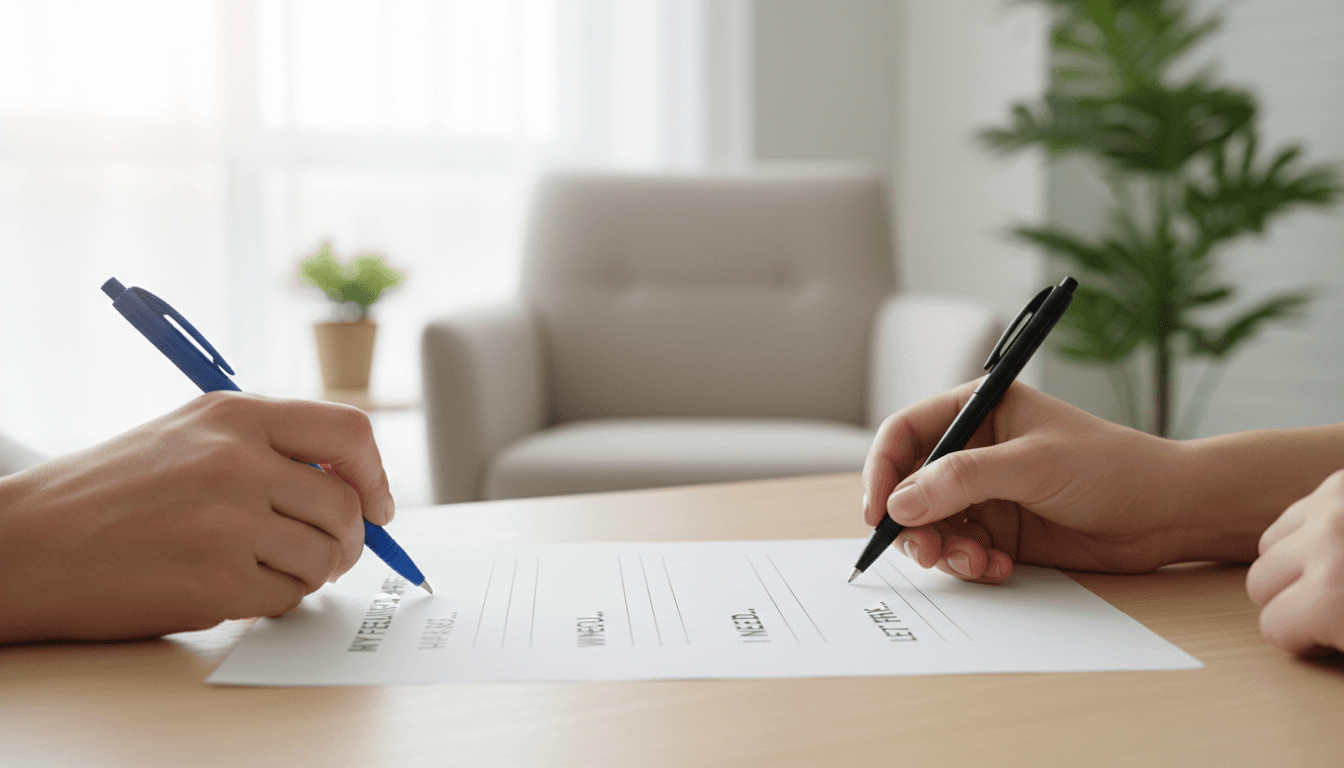 Hands writing on a communication worksheet