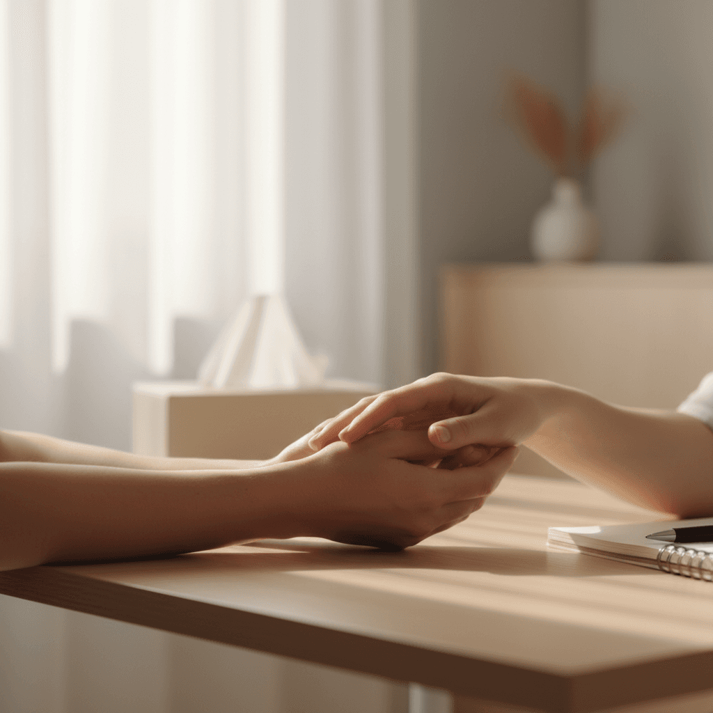 Therapist listening attentively to a couple during a counseling session